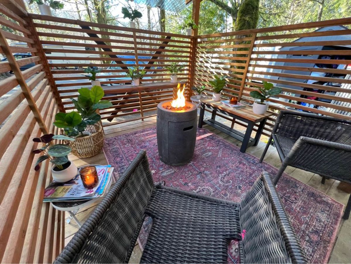 A large patio with some fire place