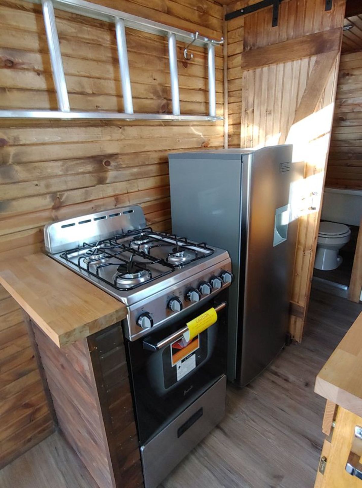 Countertop space and refrigerator at tiny house