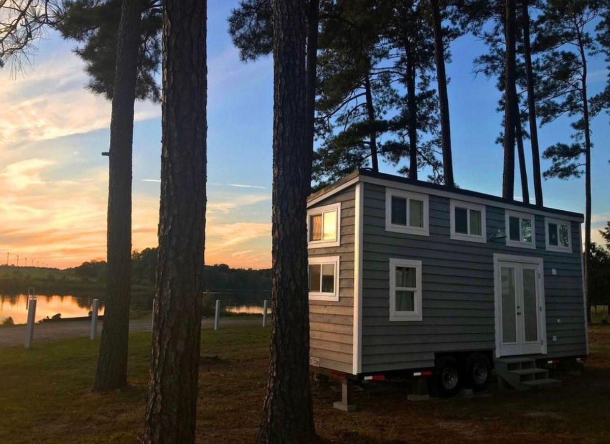 24' Modern Tiny House from outside in woods