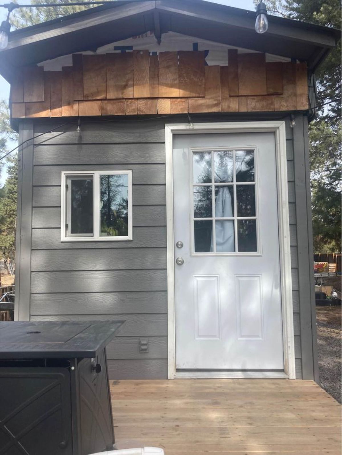 Front main entrance view of 240 sf Tiny House