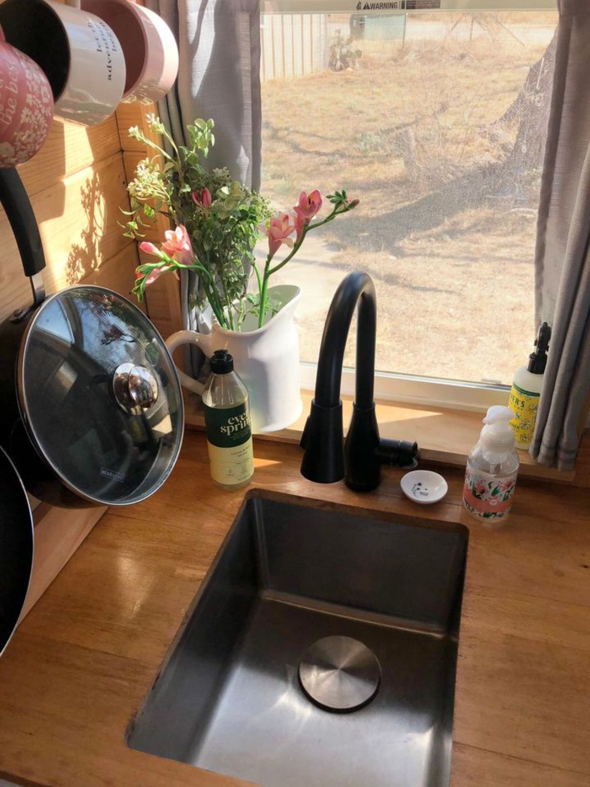 close up of kitchen sink in a tiny home