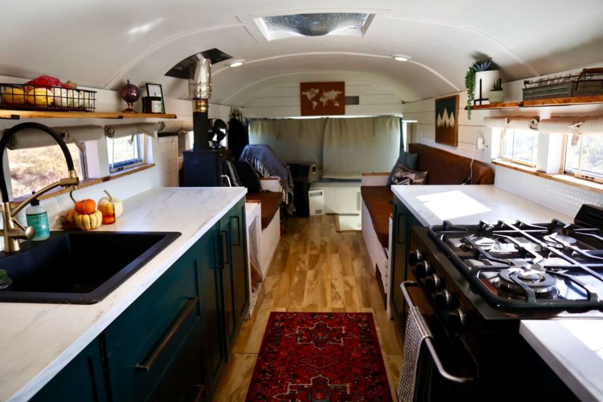 Overall well equipped and stunning interiors of of 37’ Converted School Bus