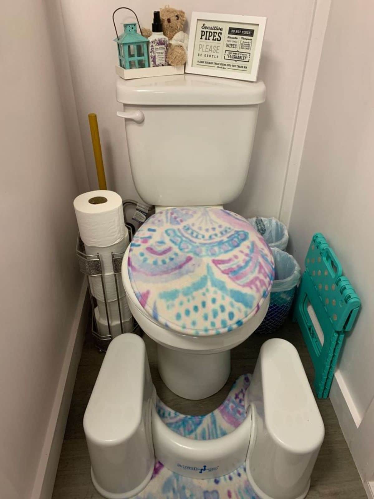 Designer Toilet in bathroom of 34’ Tiny Home on Wheels