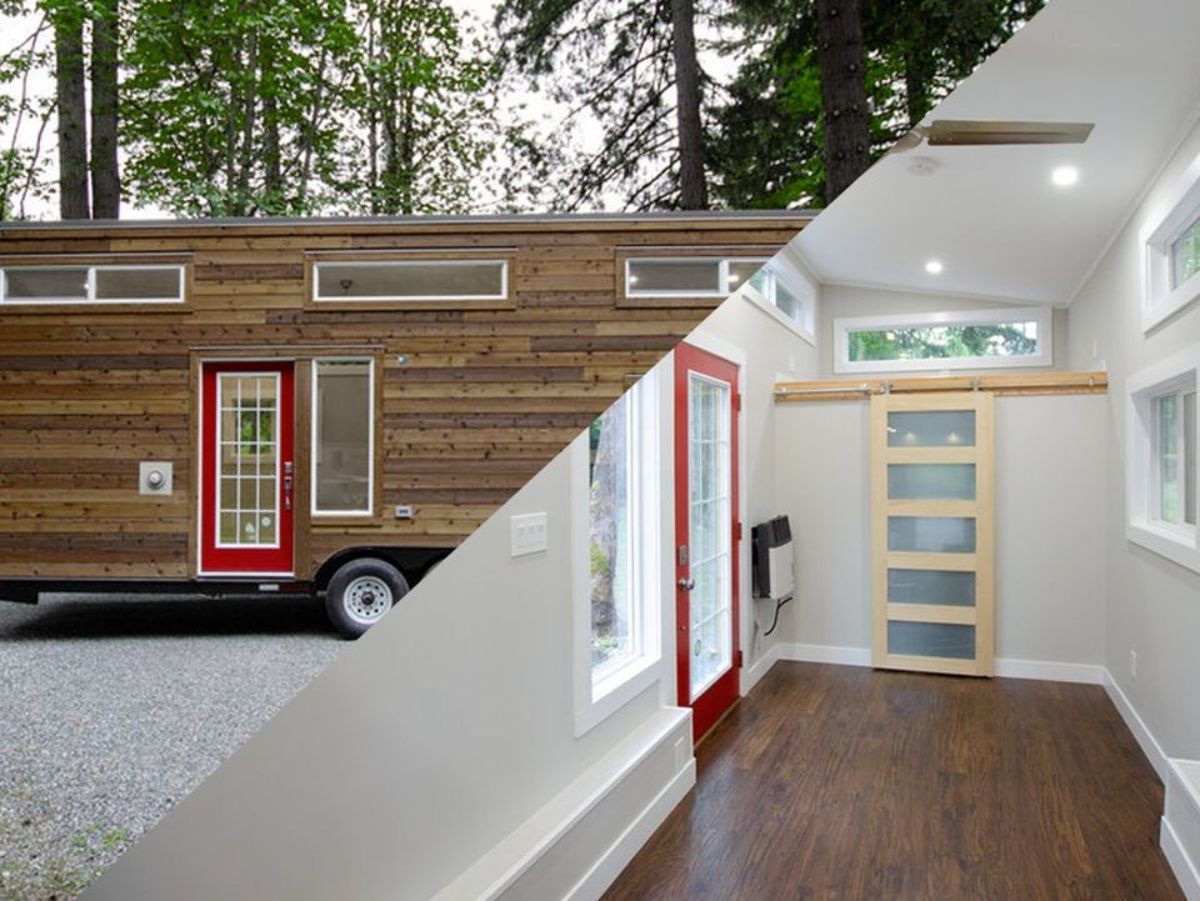 Interior and exterior of tiny house