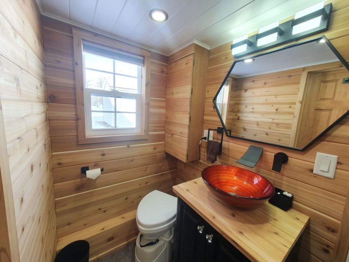 Toilet and sink of Dual-Lofted House On Wheels
