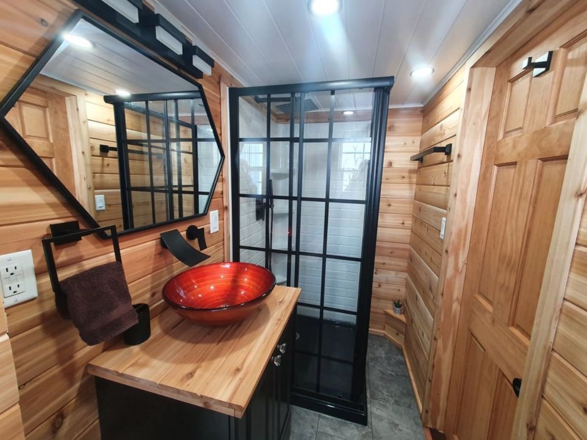 Shower area of Dual-Lofted House On Wheels
