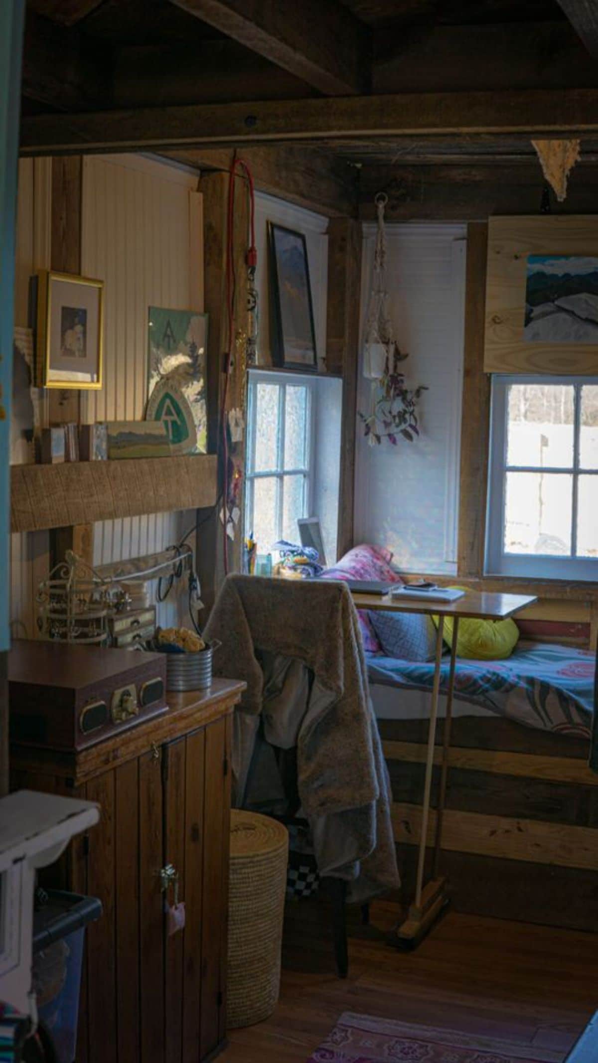 Living area and interiors of the tiny house