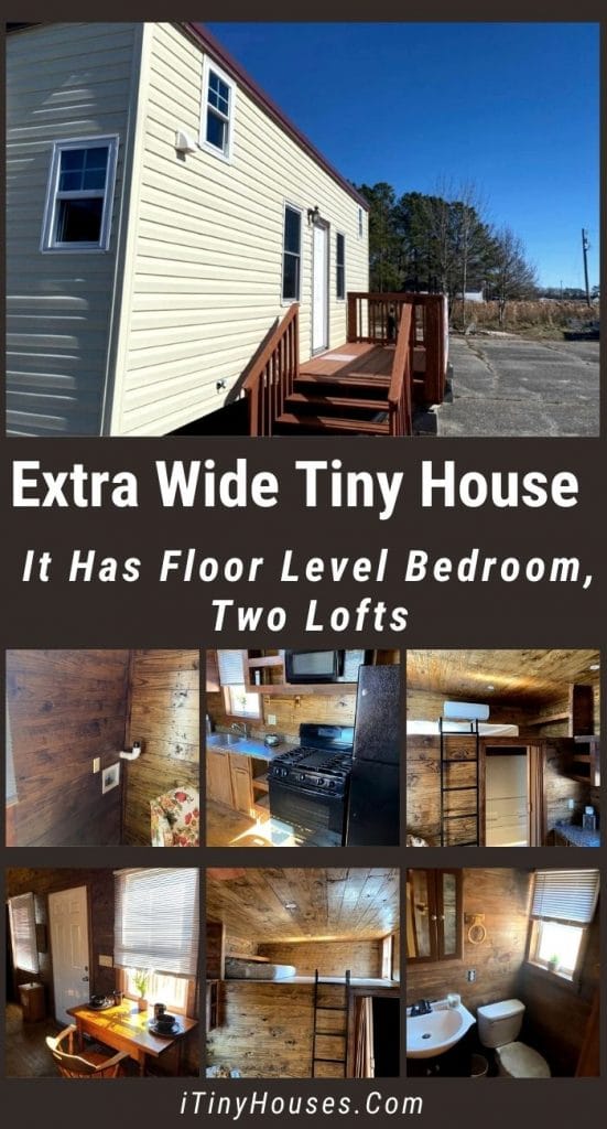 Extra Wide Tiny House Has Floor Level Bedroom, Two Lofts PIN (3)