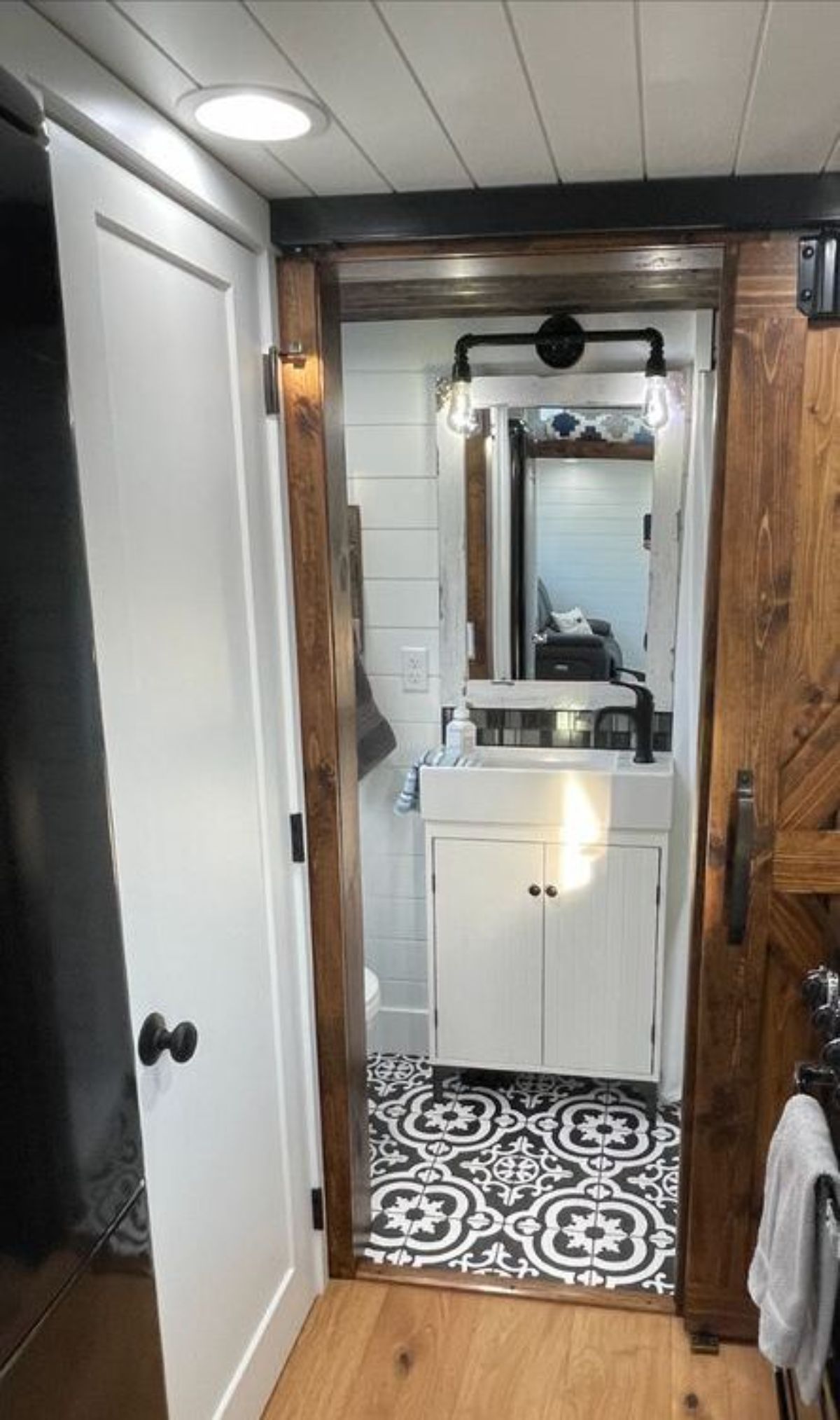 Door and sink of Modern Tiny Home