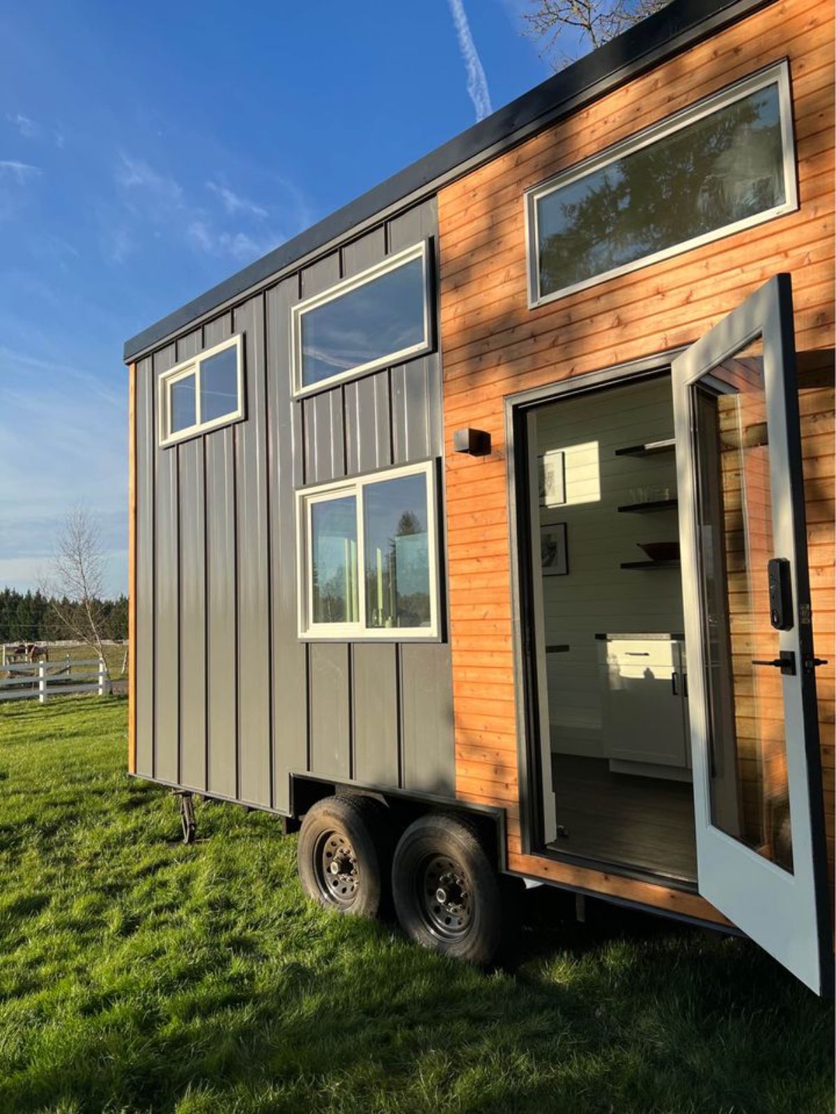 Wooden Exterior of Modern Tiny Home on Wheels
