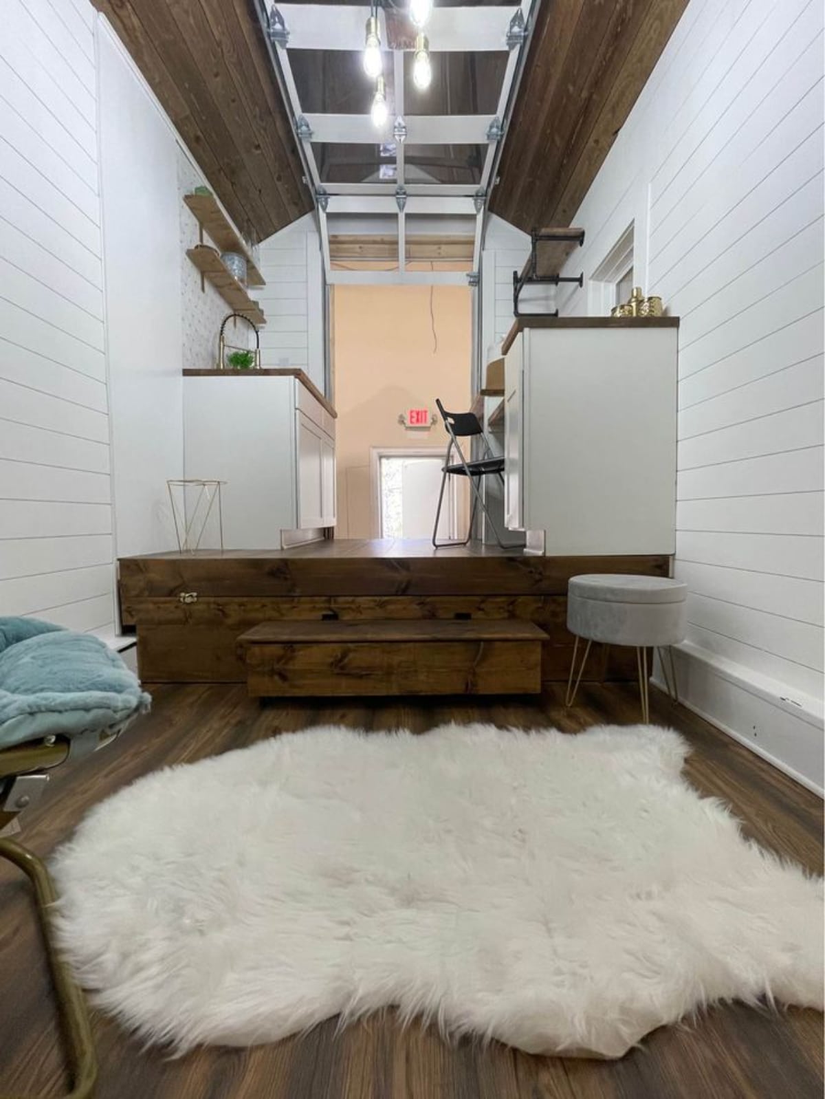 Stunning hardwood flooring and walls of 16' Compact Tiny House