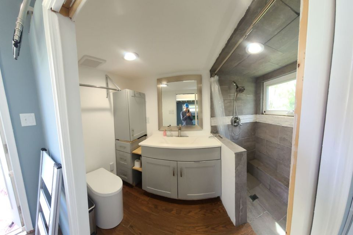 Stunning interior of bathroom of 24' Tiny Home