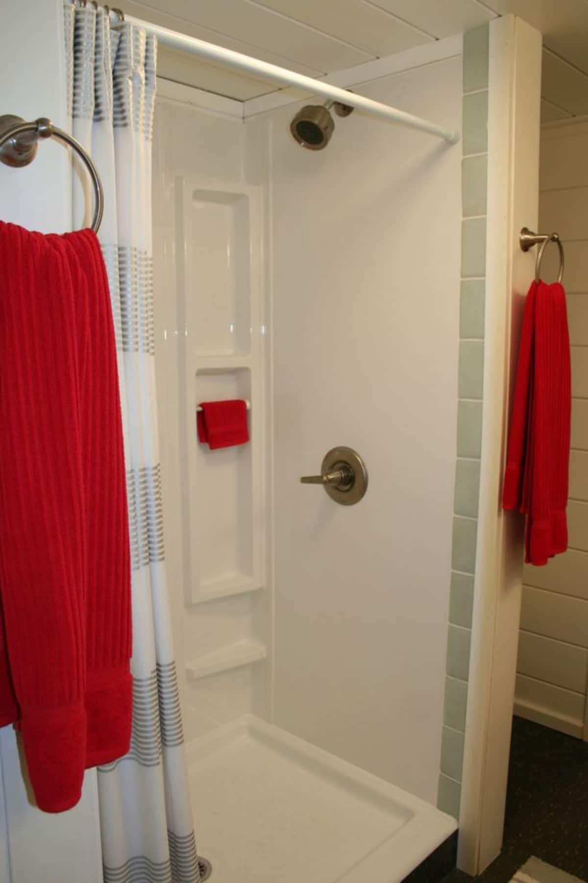 Shower area of 40' Shipping Container Tiny House