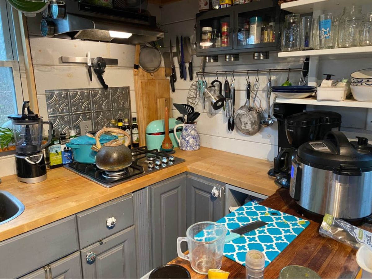 Kitchen area of 400 sf Tiny House on Trailer