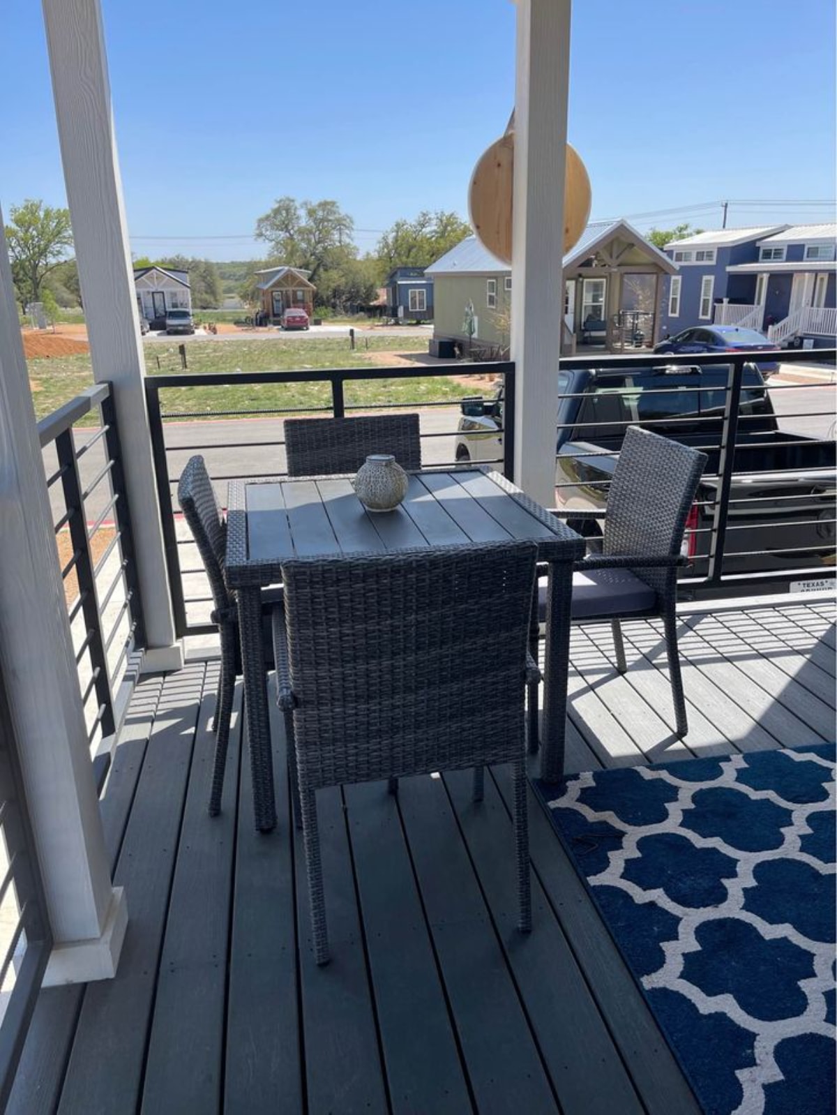 Gorgeous deck with dining space of Champion-Built Park Model Tiny House