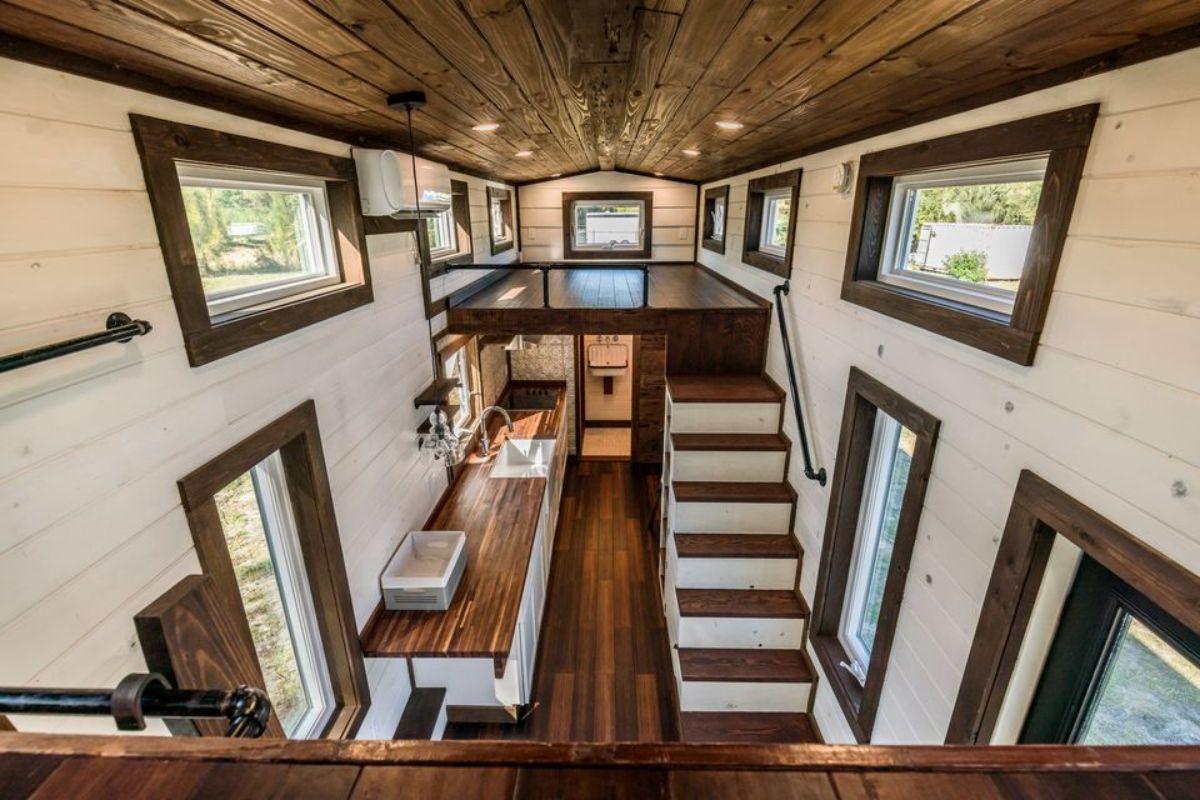 Wooden interiors of 26' Luxury Tiny Farmhouse