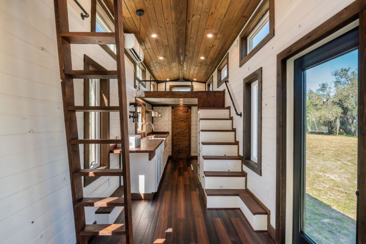 Full view of right side of 26' Luxury Tiny Farmhouse from inside