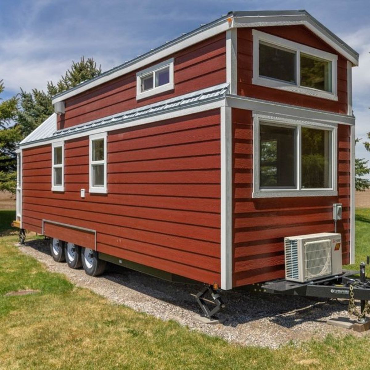 red and white colored exterior walls of 2 Bedroom Tiny House