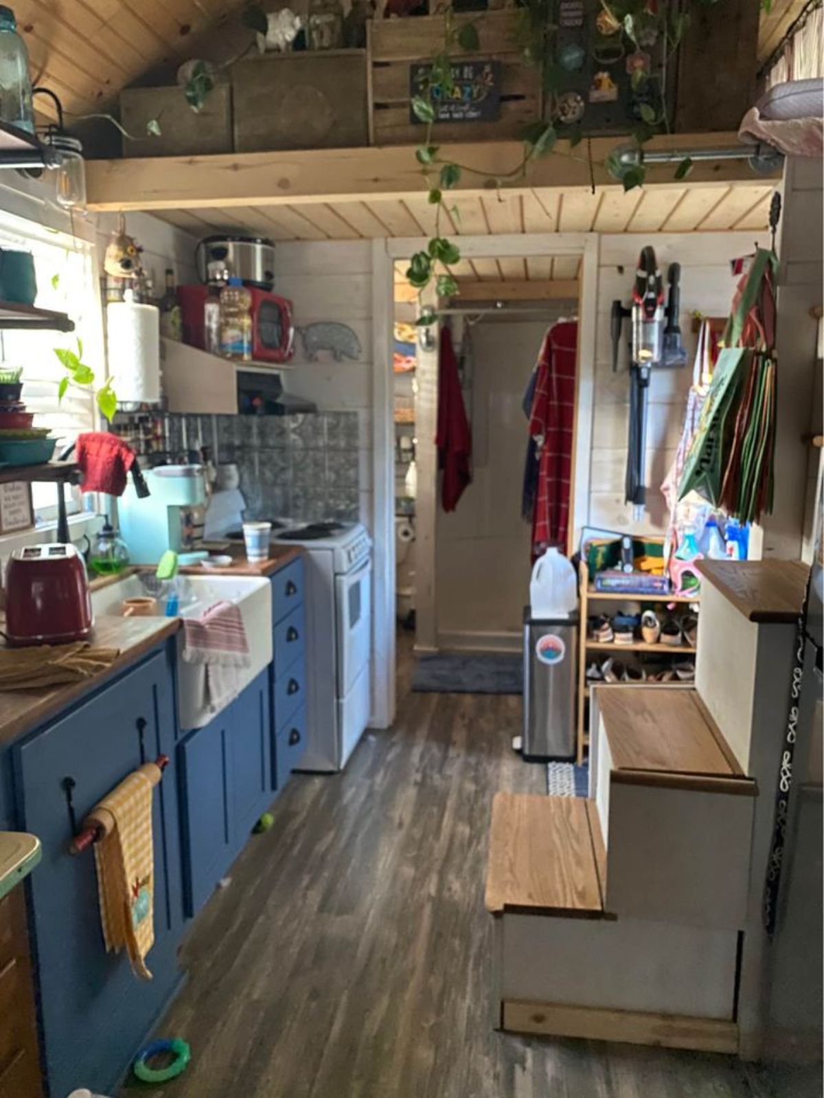 Kitchen area of 198 sf Tiny Cottage is small but with lots of amenities