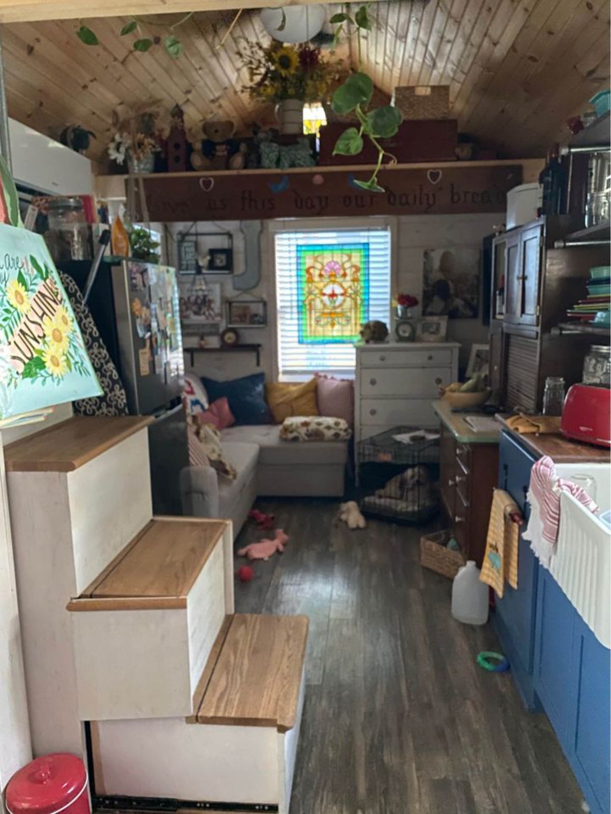 Wooden interiors of 198 sf Tiny Cottage