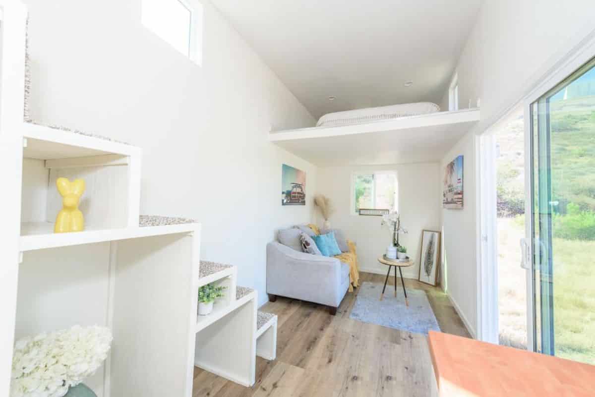 Overall white interior of 24’ Two Bedroom Tiny House