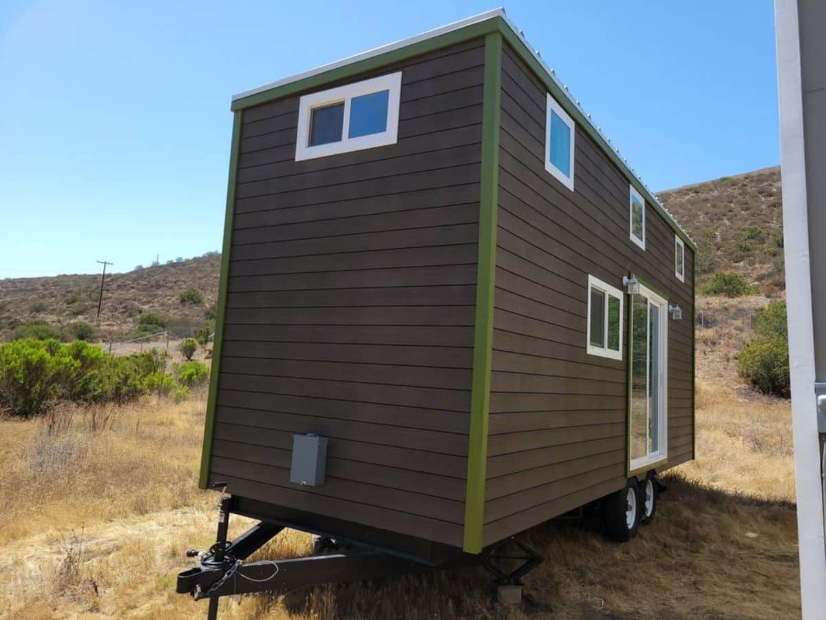 Insulated brown colored wooden walls of 24’ Two Bedroom Tiny House