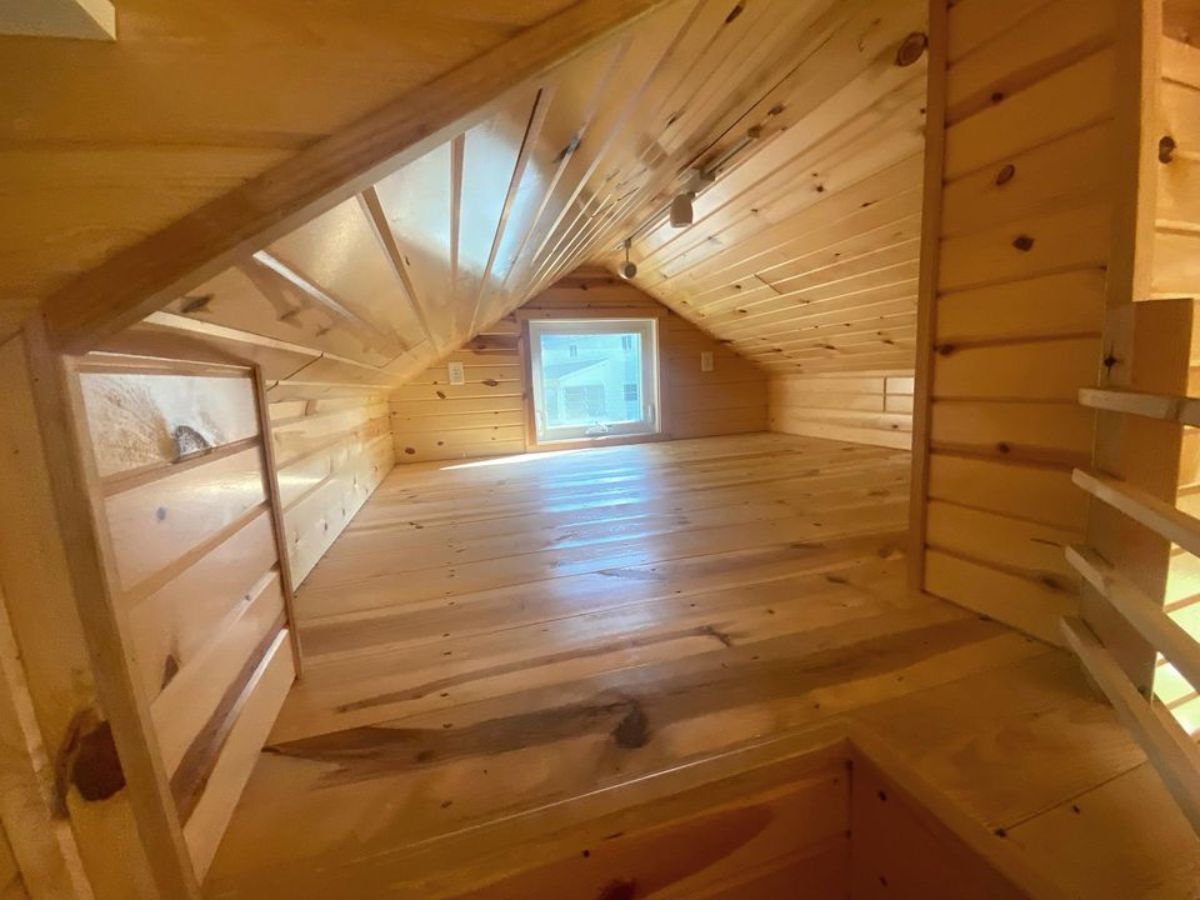 Loft bedroom area of 32’ Custom Tiny House