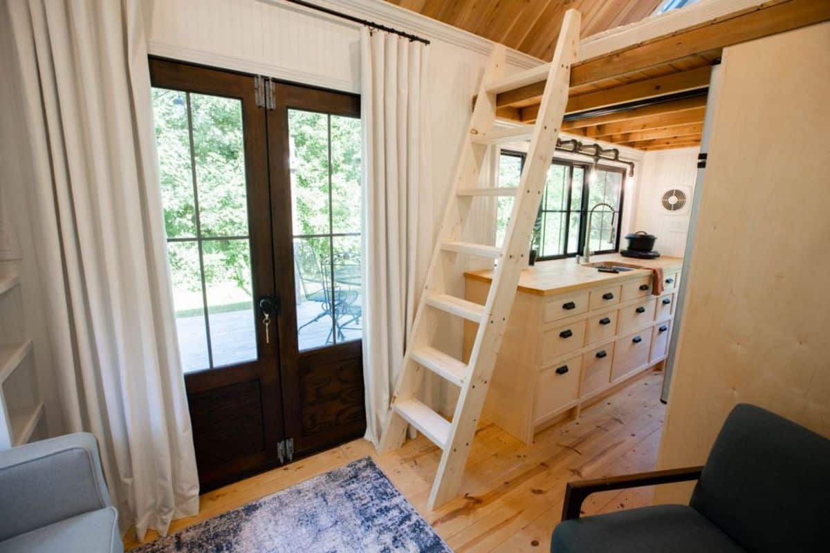 Main entrance view of 20’ Tiny House from inside