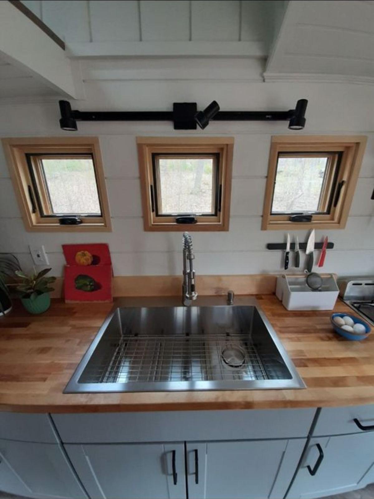 Kitchen area of 24’ Custom Built Tiny Home