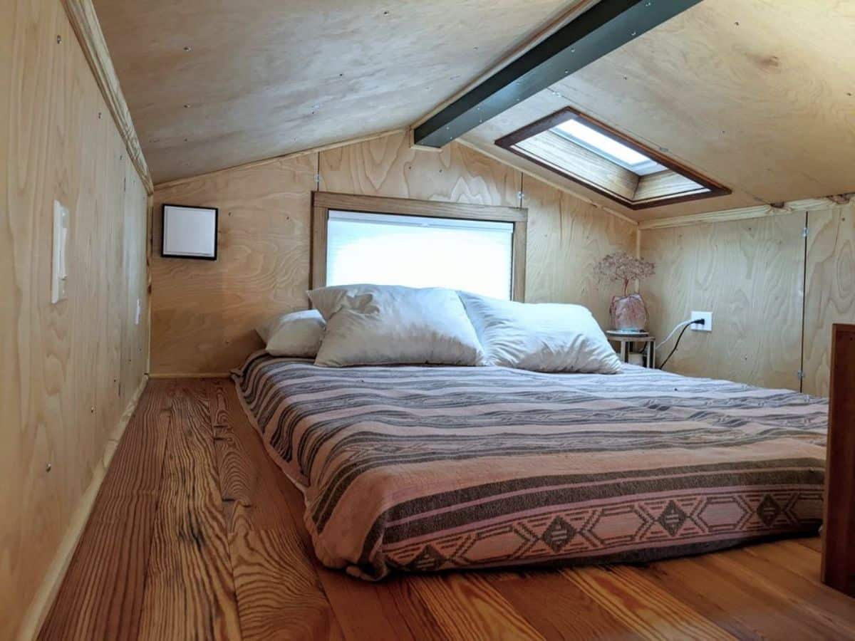 Loft bedroom of 24’ One Bedroom Tiny House