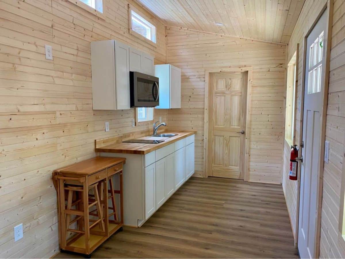 Unfurnished kitchen of 24’ Tiny Home Shell on Wheels