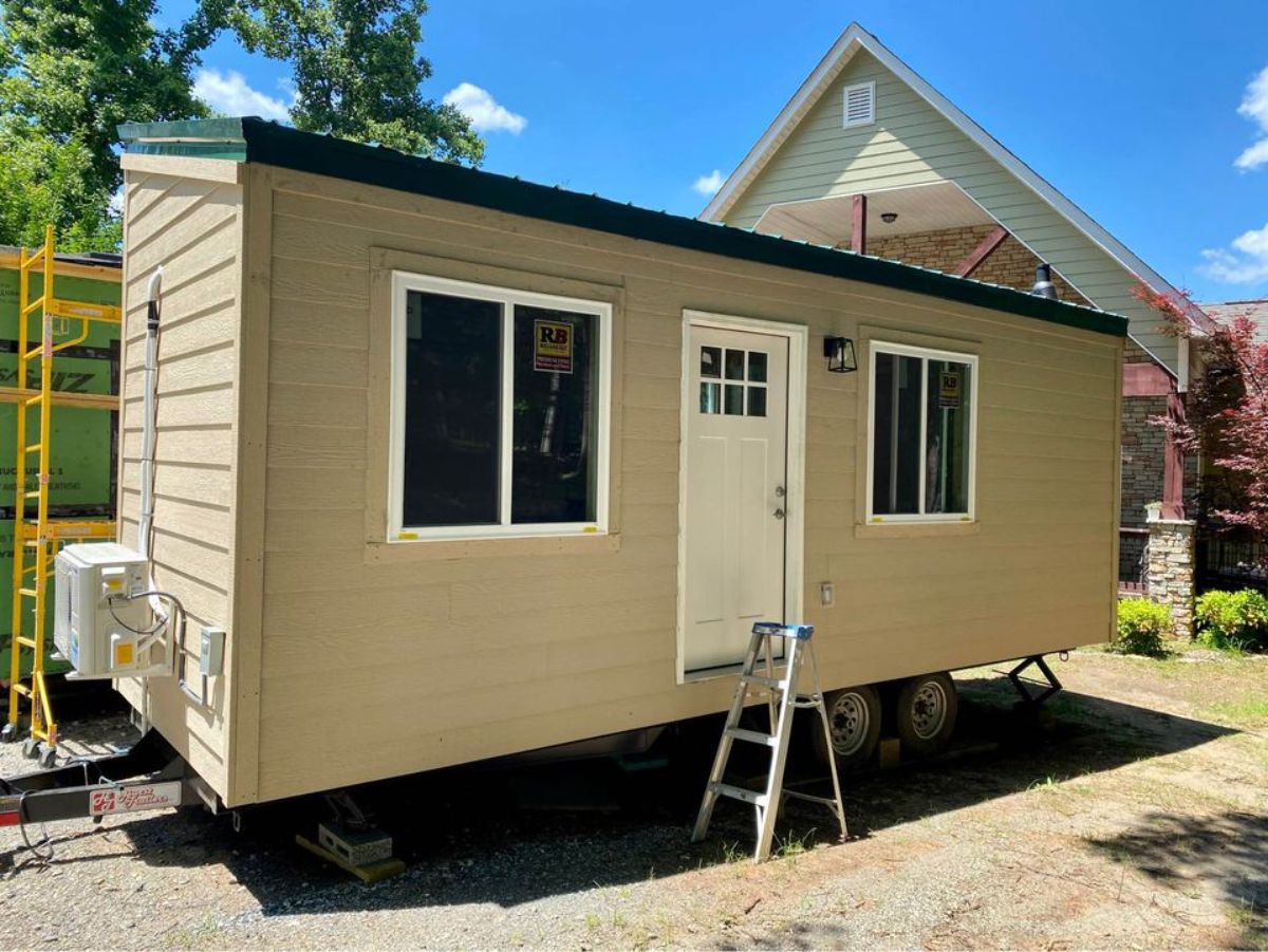 Main door view of 24’ Tiny Home Shell on Wheels