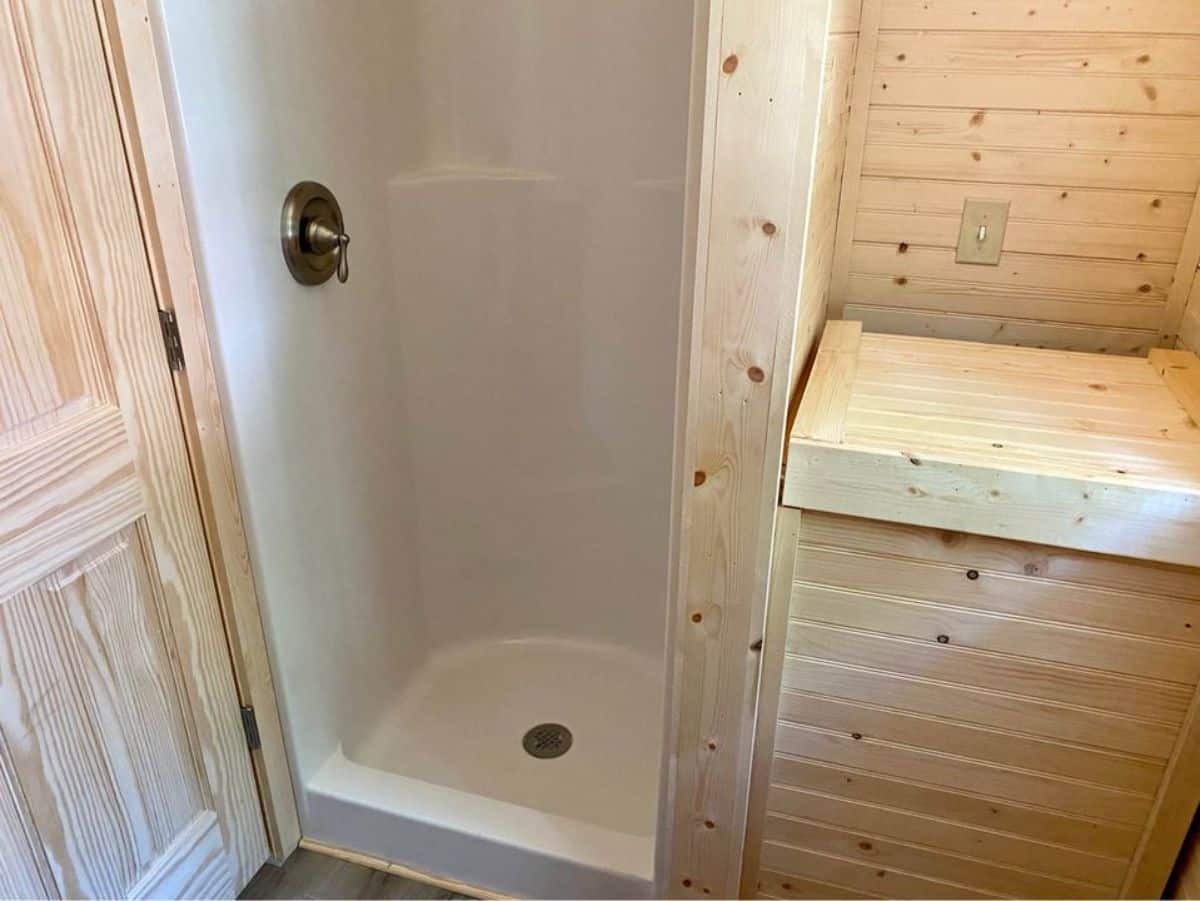 Separate shower area of 24’ Tiny Home Shell on Wheels