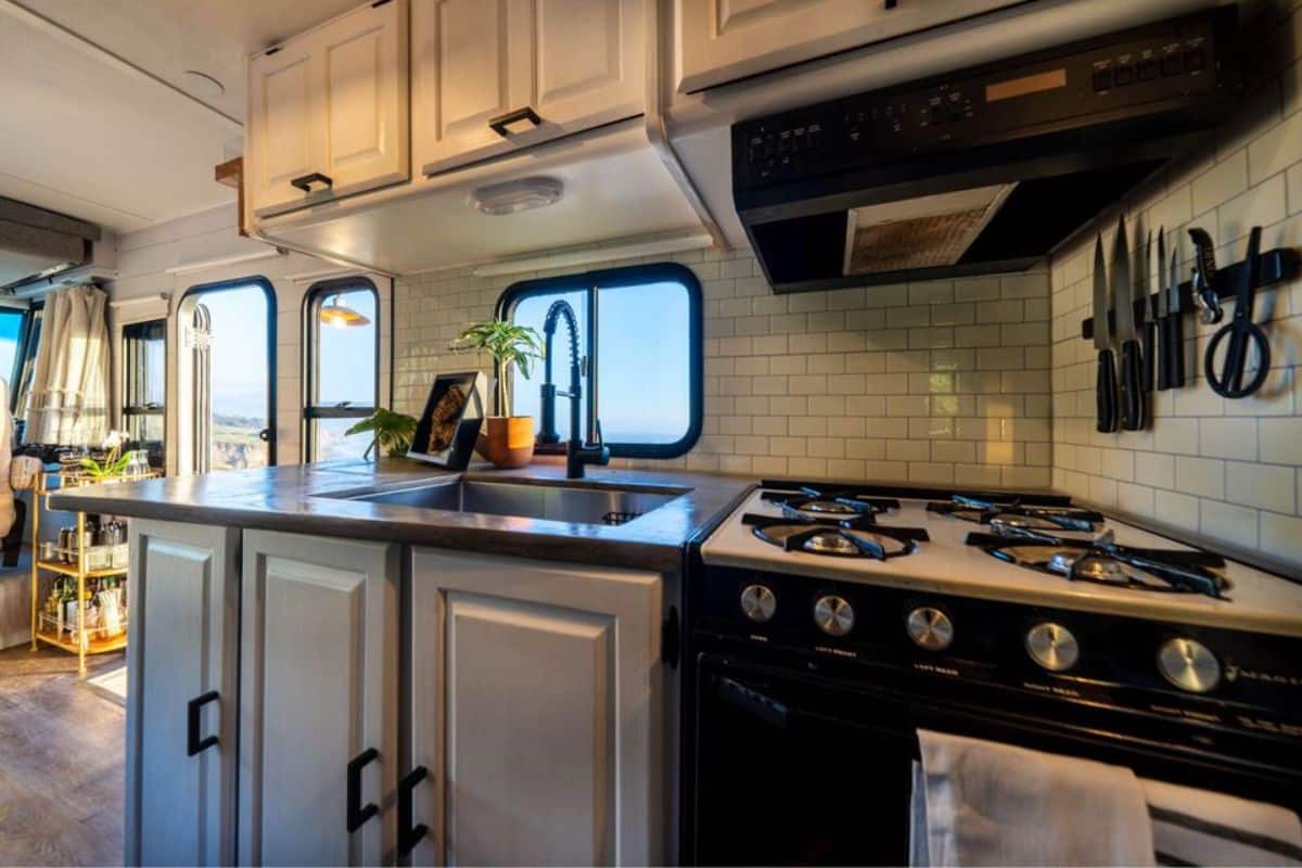 Fully equipped Kitchen area of 28’ Tiny House On Wheels