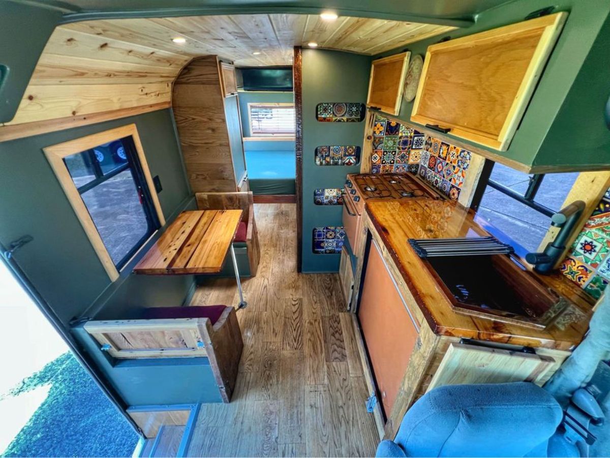 Kitchenette area of 17' Locomotive tiny home is classic