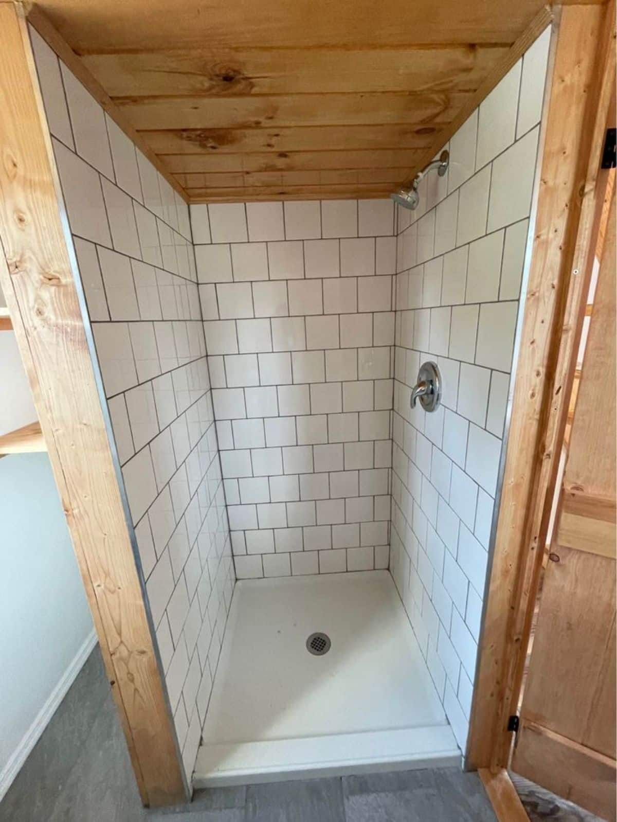 Seperate shower area in bathroom of 20' Towable Tiny Home