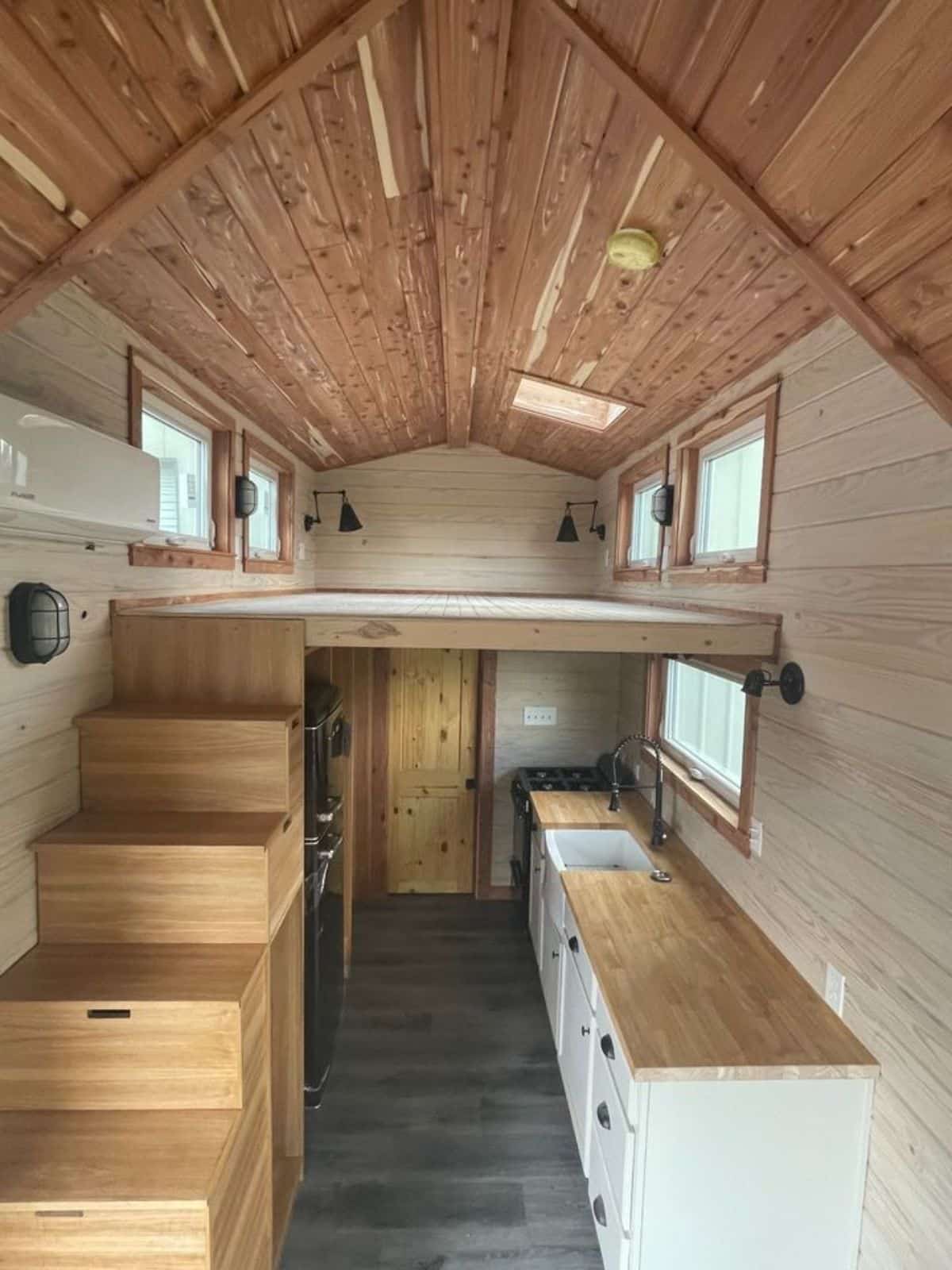 Wooden interiors of 326 sf Spacious Tiny House
