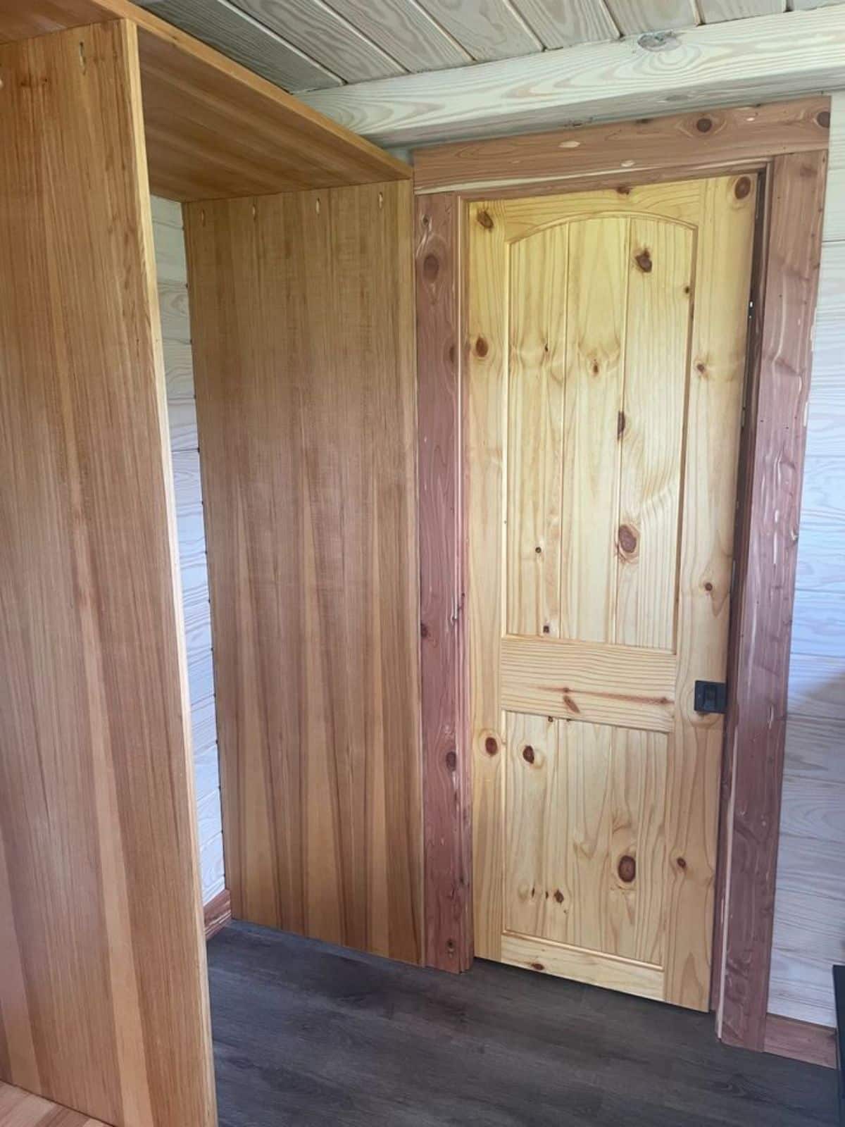 Insulated wooden walls, door and flooring of 326 sf Spacious Tiny House