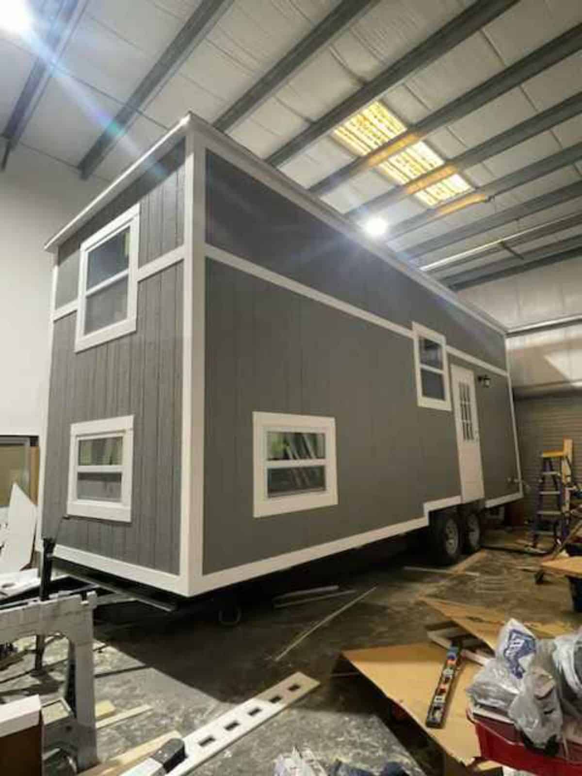 Gray and white colored exterior of 1 Bed Tiny Home