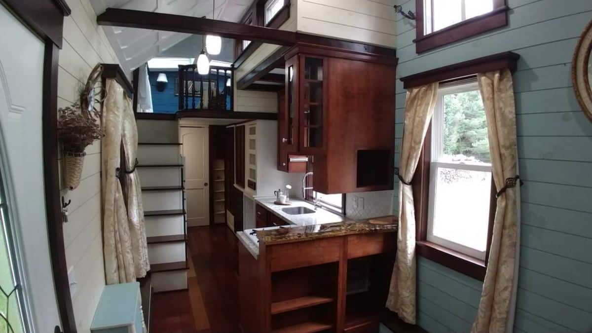 Wooden interiors of 28' Tiny House with Rooftop Deck