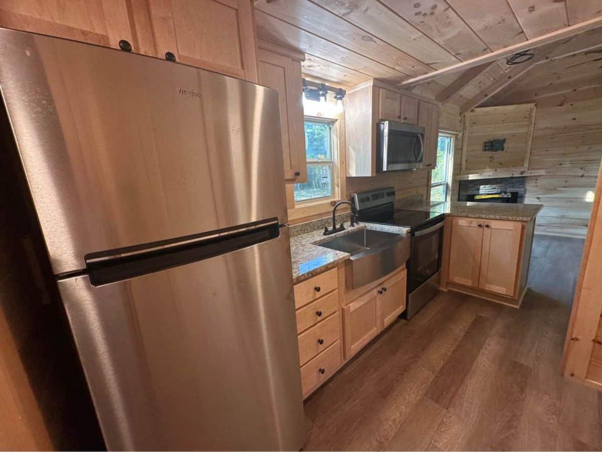 Wooden kitchen area of 399-Square Footed Luxury Tiny House