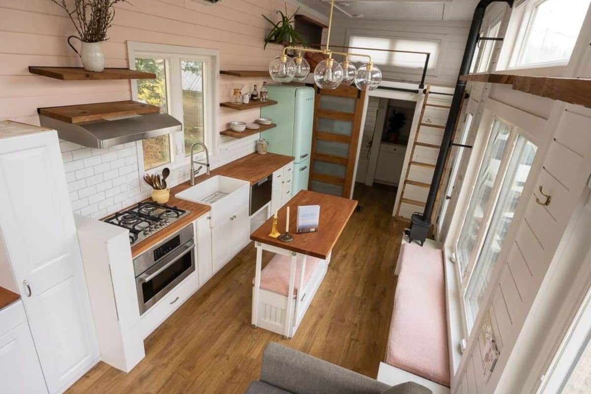 Top view of kitchen area of 280 sf Upscale Tiny House