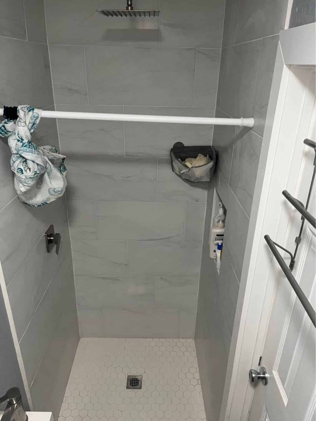 Separate shower area of 40-feet Container Tiny Home