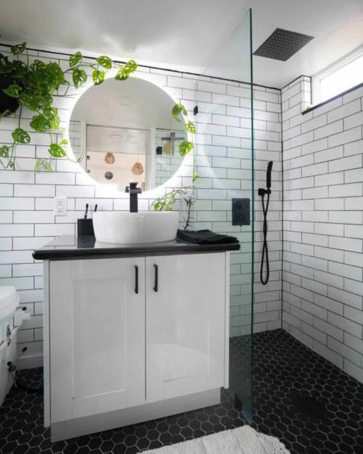 Bathroom is at another level with all the essentials but with stunning walls and floor