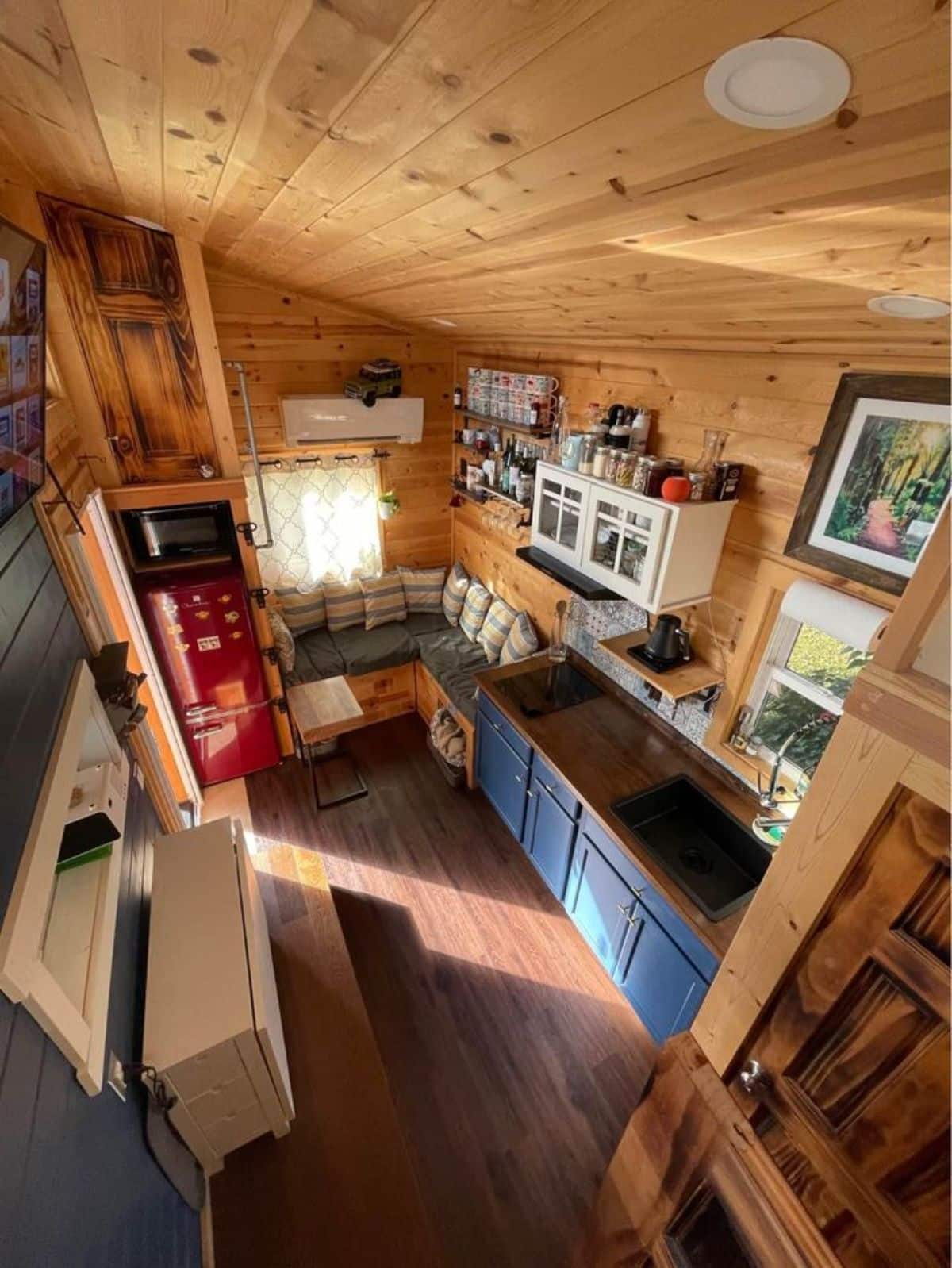 Ariel view of interiors of Lakefront Tiny House