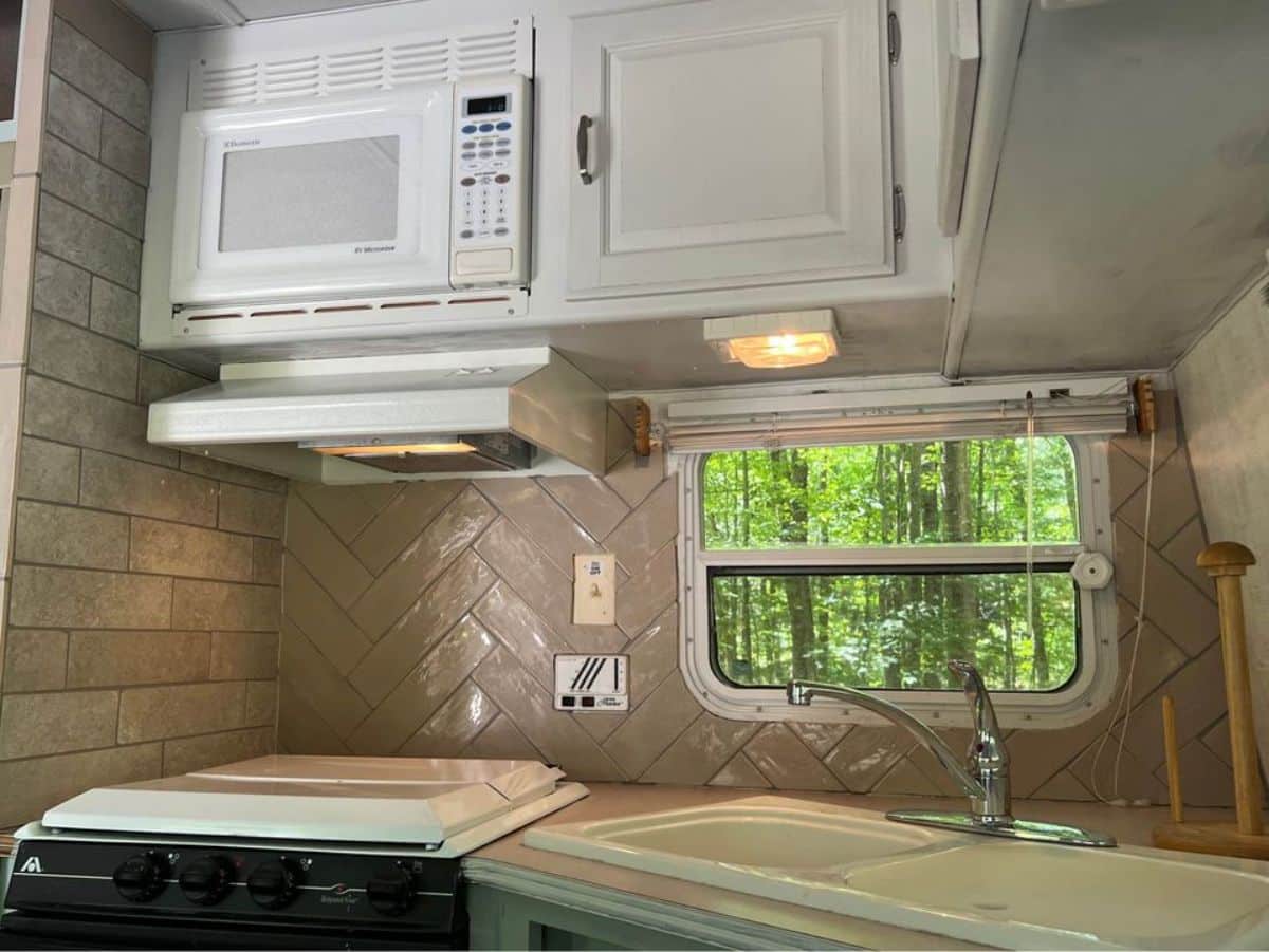 Compact kitchen area of Remodeled Tiny House