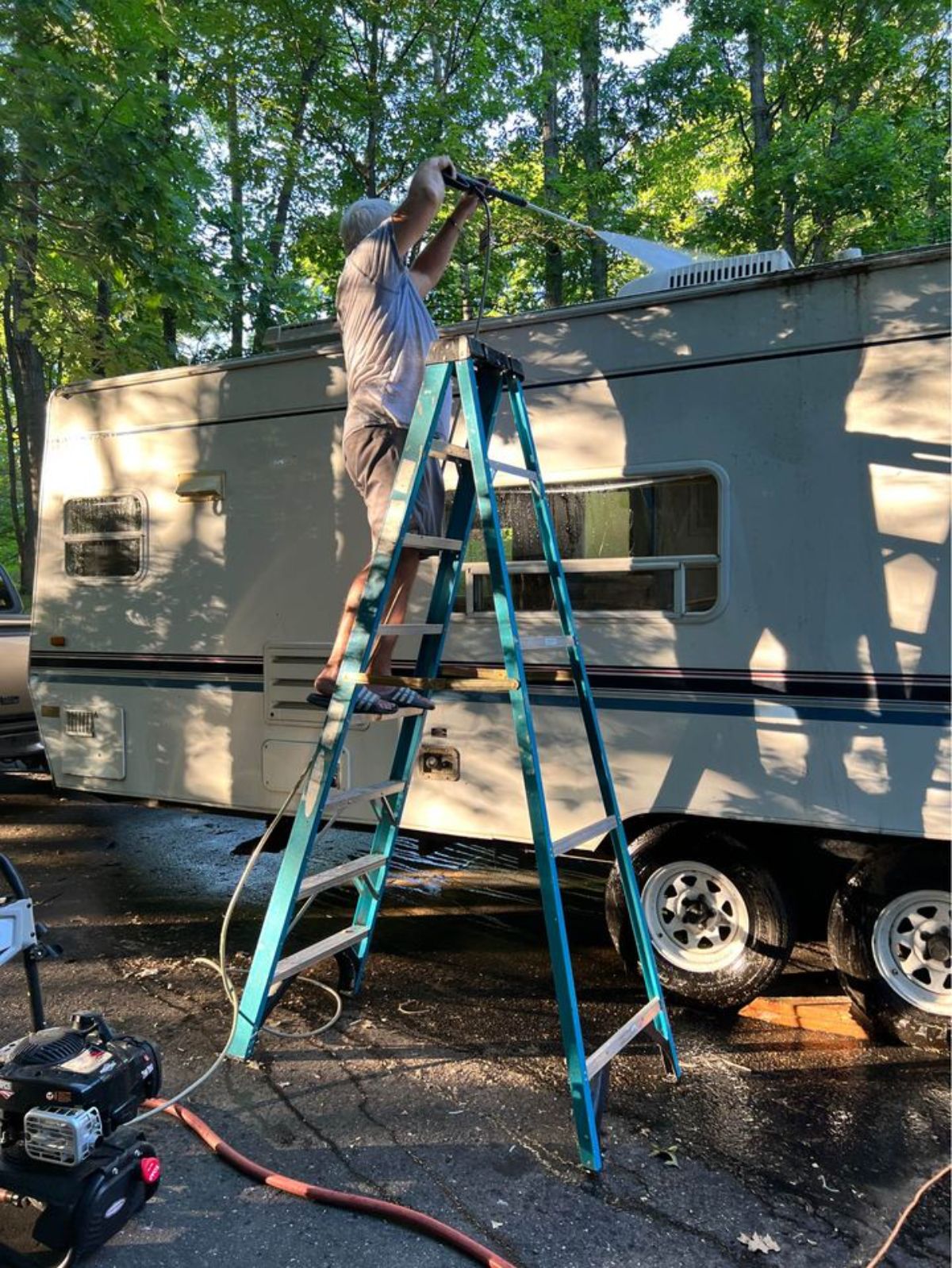 Remodeling work going on tiny house on wheels