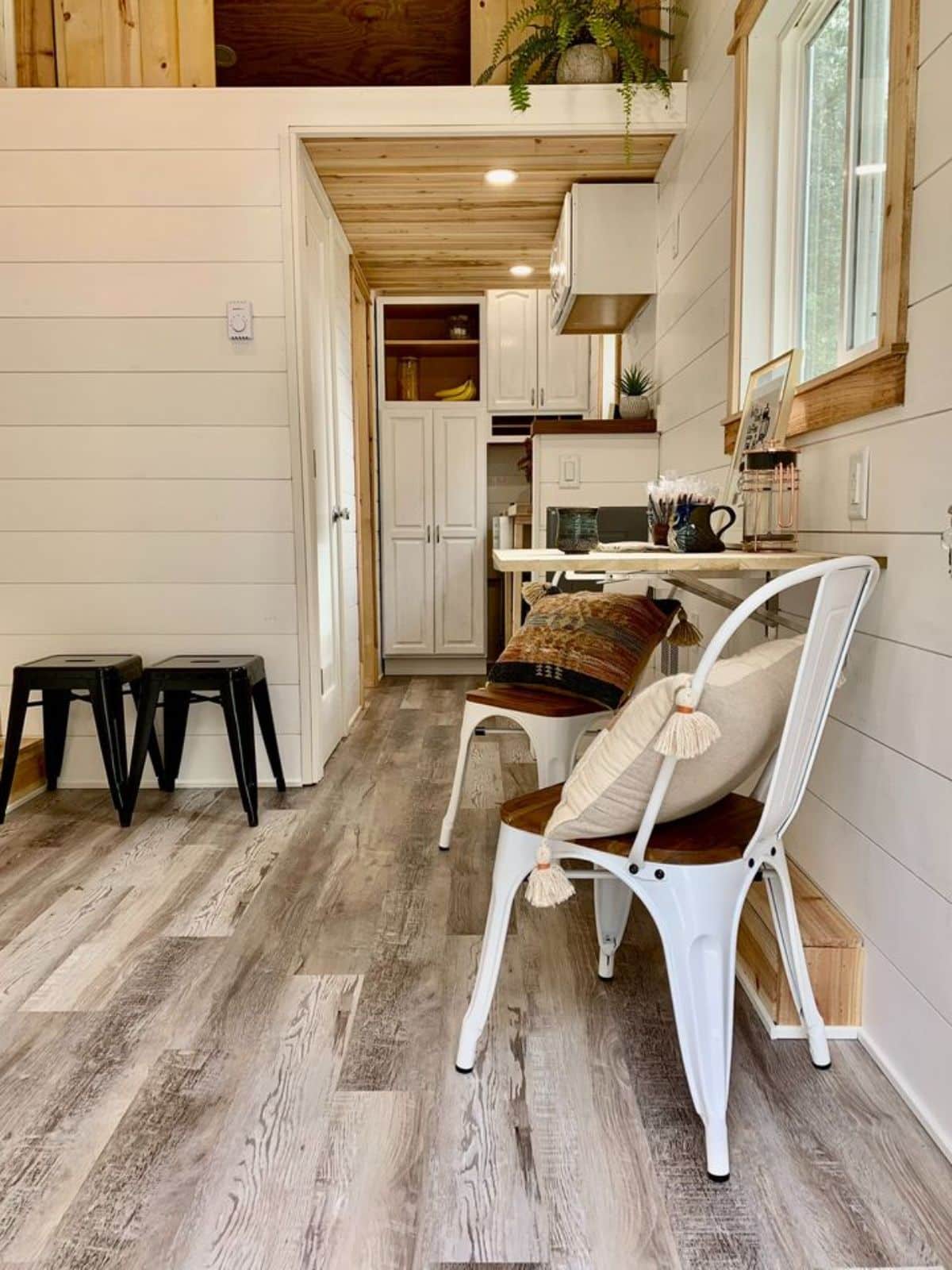 Wooden interiors of 20’ tiny home