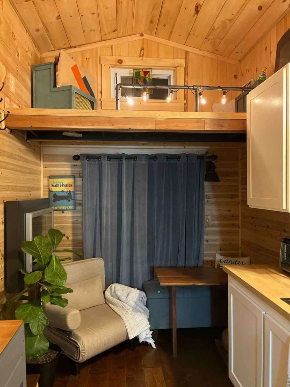 Wooden interiors of 20' Two Bedroom Tiny House