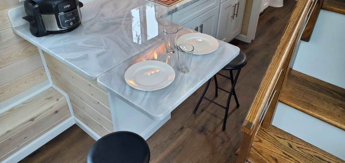Extension of the countertop is foldable dining area